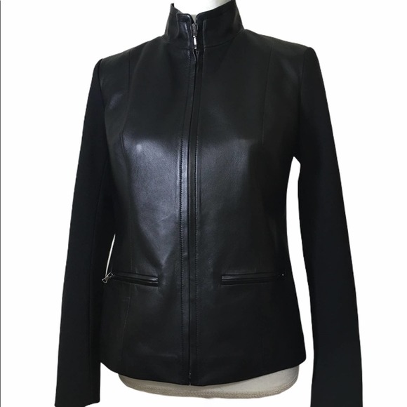 Talbots Black Leather-Front Motorcycle Jacket 2 - Picture 11 of 11